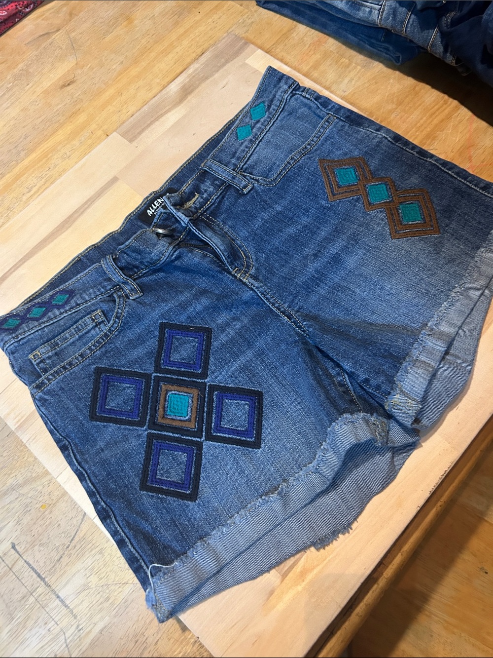 Allen B. By Allen Schwartz Blue Denim Shorts with Teal & Purple Embroidery